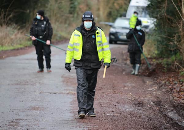 Forensic specialists and police officers have been searching the area. Photo: Eddie Mitchell SUS-210129-130943001