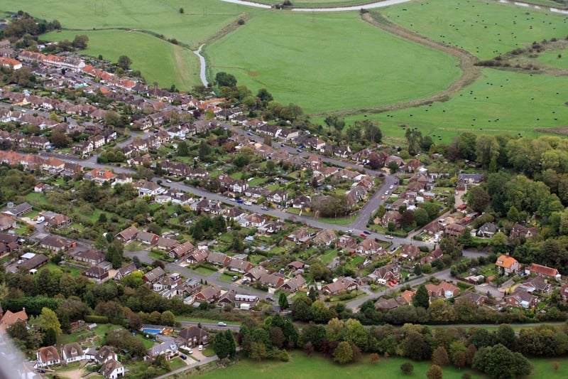 HOR 081011 Aerial photo. Steyning looking north east. The bypass runs along the bottom. photo by derek martin ENGSNL00120111010105522