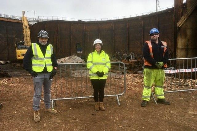 The site team at the demolition of the gasometer on Wellington Street.