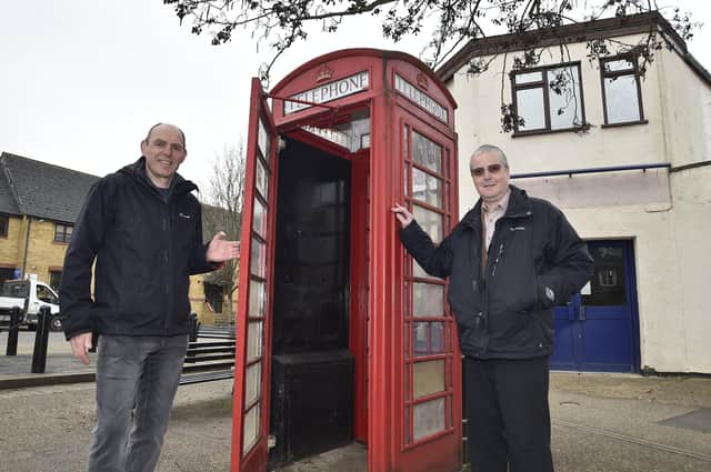 Phonebox at Stilton with parish councillors Mark Angus and   John Leonard EMN-210317-114902009