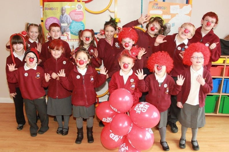 Pupils at Partney Primary School, during 'a silly hair day'.