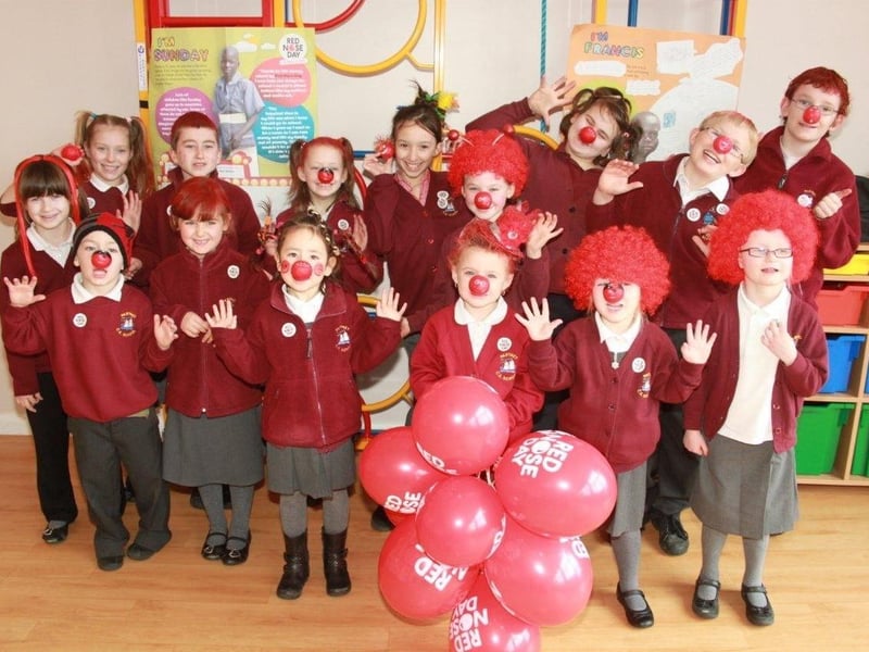 Pupils at Partney Primary School, during 'a silly hair day'.