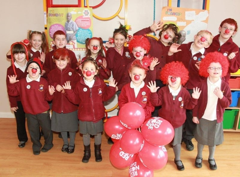 Pupils at Partney Primary School, during 'a silly hair day'.