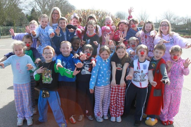 Pupils from Alford Primary School, dressing in their pyjamas.