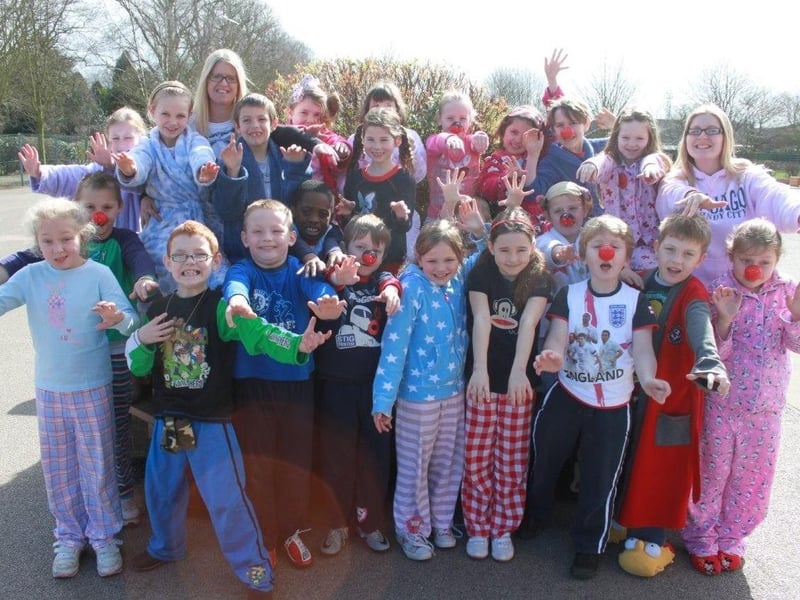 Pupils from Alford Primary School, dressing in their pyjamas.