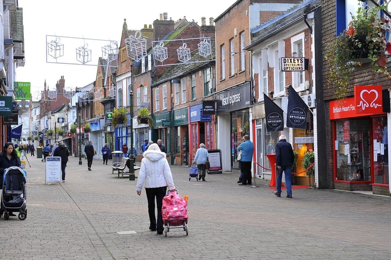 The fifth most common place people arrived in the area from was Horsham, with 331 arrivals in the year to June 2019. Pictured is Horsham high street.