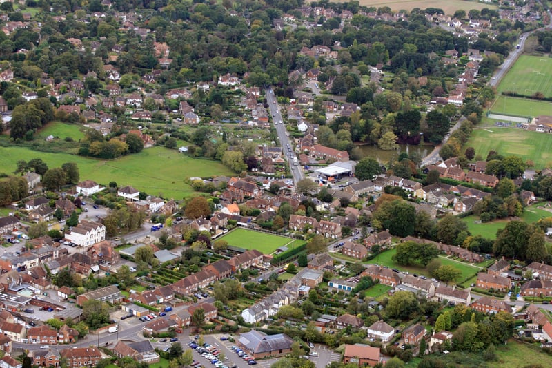 HOR 081011 Aerial photo. Storrington Looking south west. Amberley Road is in the centre. photo by derek martin ENGSNL00120111010105350