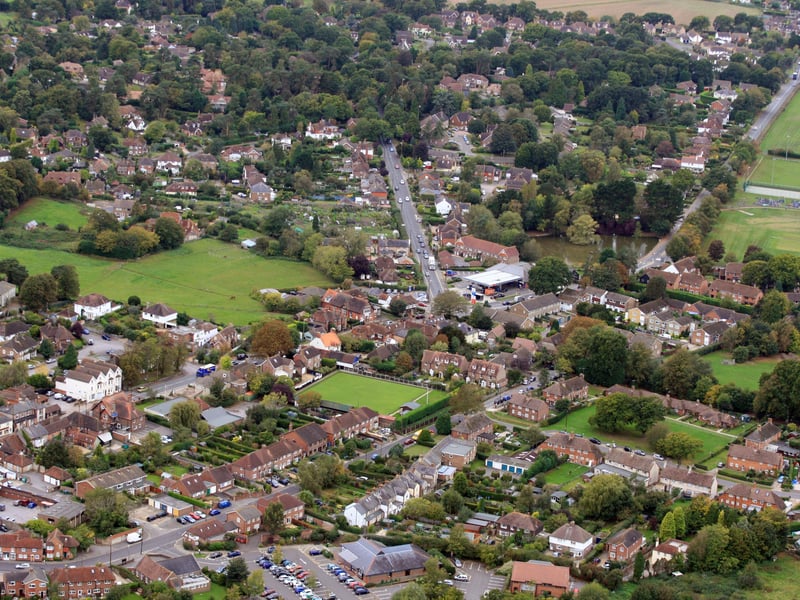HOR 081011 Aerial photo. Storrington Looking south west. Amberley Road is in the centre. photo by derek martin ENGSNL00120111010105350