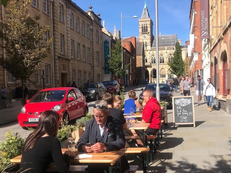 John Franklin's on the Guildhall Road in Northampton town centre have an outdoor seating area and their opening hours are 10am-5pm from Tuesday to Saturday.