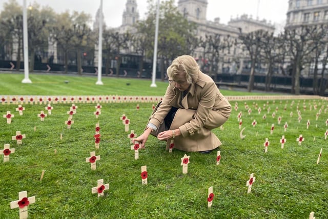 Andrea Leadsom laying a poppy in the Constituency Garden of Remembrance at Westminster on behalf of South Northamptonshire.