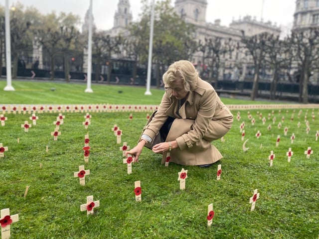 Andrea Leadsom laying a poppy in the Constituency Garden of Remembrance at Westminster on behalf of South Northamptonshire.