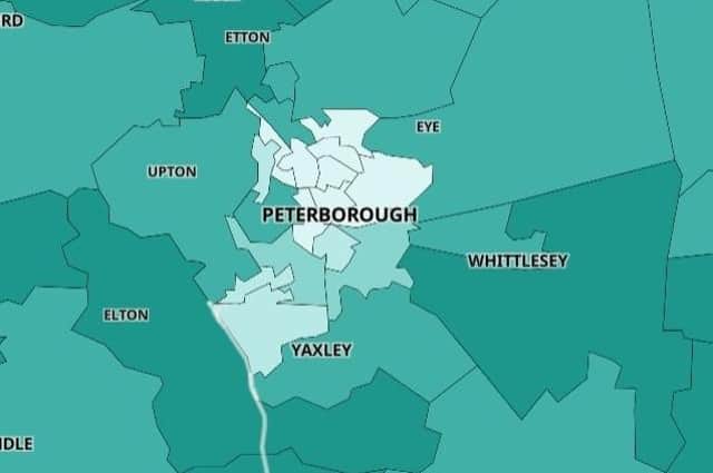 Peterborough: 1st dose: 70.4% 2nd dose: 63.9% 3rd dose: 45.9%