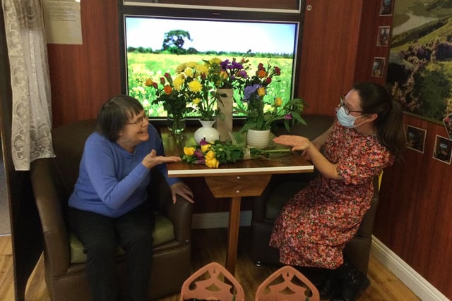 Residents created flower arrangements