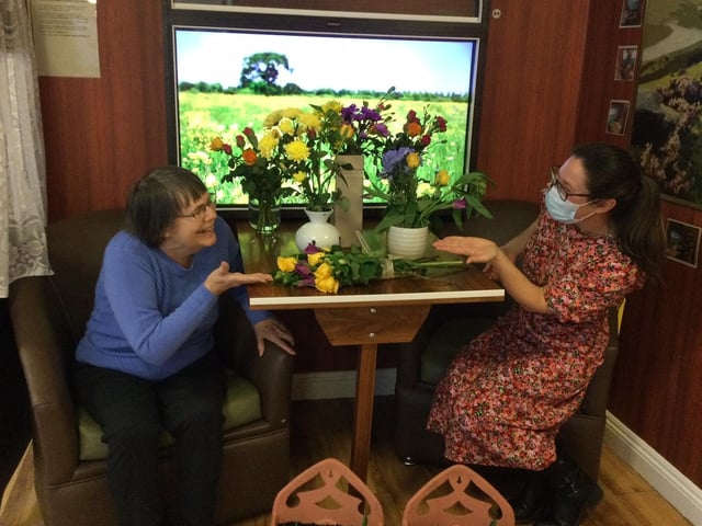 Residents created flower arrangements