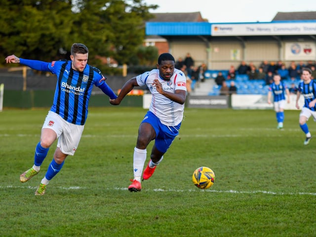 Nathan Tshikuna drives at the Stourbridge defence