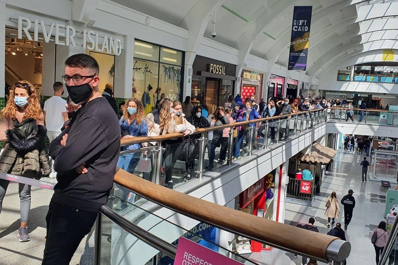 keen shoppers have formed large queues at Churchill Square, with the Debenhams department store providing particularly popular