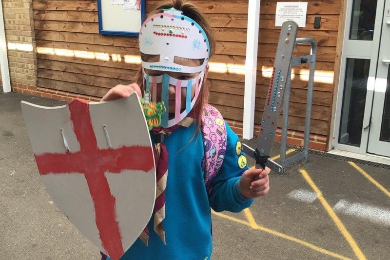 A year-two pupil dressed as St George