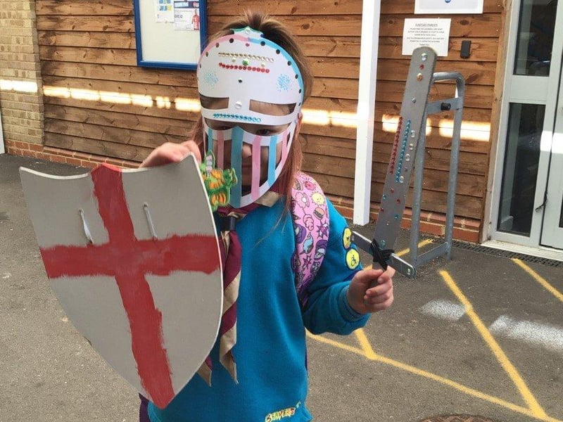 A year-two pupil dressed as St George