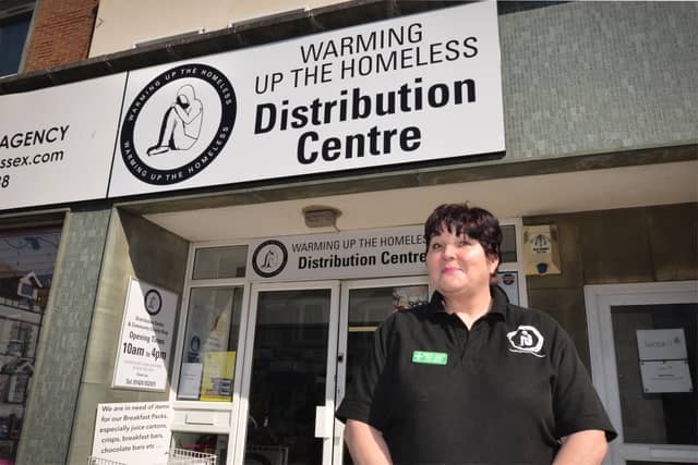 Warming Up The Homeless distribution centre, Bexhill.
Trudy Hampton (CEO). SUS-210427-125449001