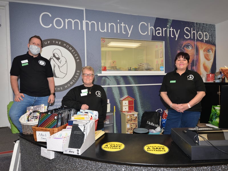 Warming Up The Homeless distribution centre, Bexhill.
L-R: Ricky Martin (Lead Volunteer), Ann Hodgson (Manager) and Trudy Hampton (CEO). SUS-210427-125514001