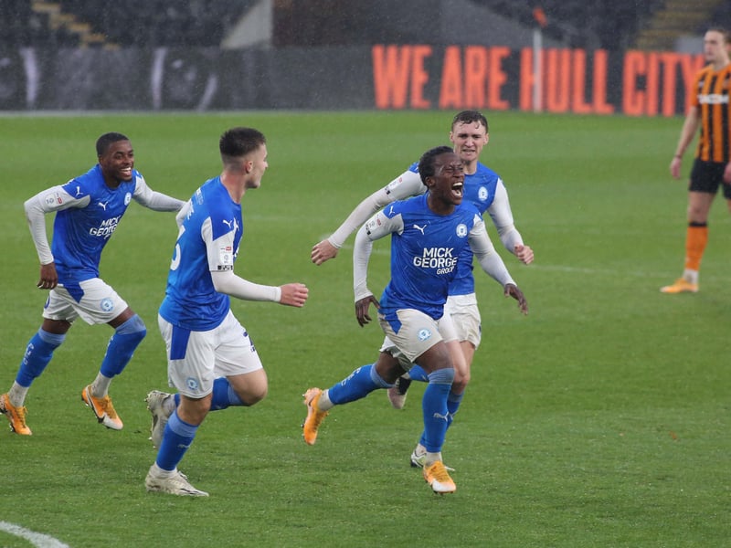 2: October 24: Hull City 1, Posh 2: Posh didn't play that well at the team topping the League One table, but came away with victory thanks to second-half goals from Jonson Clarke-Harris and Siriki Dembele. They were the only two shots on target for Posh in the entire game at the KCOM Stadium and they were both deflected into the net. Hull had dominated the first half and led through a Mallik Wilks goal. The belief Posh gained from winning at the home of the title favourites was immense. They had come through their biggest test of the season. They had no reason to fear the top sides. Dembele is pictured celebrating his goal. Photo: Joe Dent/theposh.com.