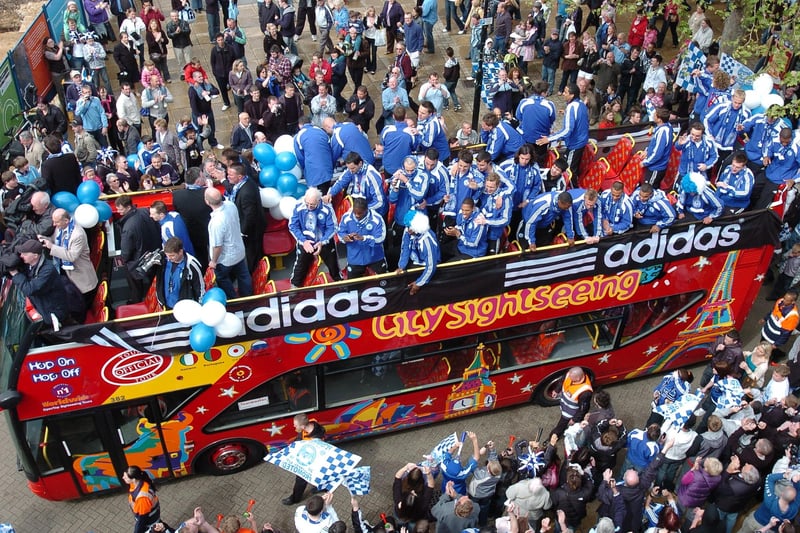 Peterborough United fans celebrate in 2009.