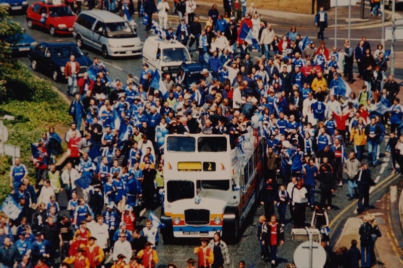 The open top bus parade after Posh's Wembley win in 2000.
