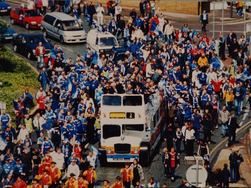 The open top bus parade after Posh's Wembley win in 2000.