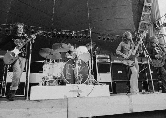 British rock group Humble Pie. Left to right: Steve Marriott (1947 - 1991), Jerry Shirley, Greg Ridley and Clem Clempson. (Photo by Michael Putland/Getty Images)