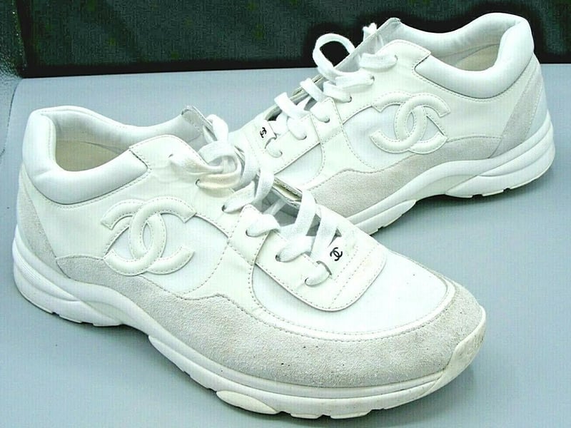 Chanel Cloth low trainers, white, size 101⁄2 / 45. Worn but in excellent condition. Ends Sunday. Current bid: £100.00