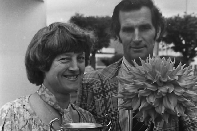 It was a blooming good show indeed at the Royal Ulster Agricultural Showgrounds in September for Dr Dorothy McMaster, who won the Northern Ireland Dahlia Society’s Mahon Memorial Trophy and McMaster Cup. She is pictured, above left, with Mr Robert Knox from Ayr in Scotland. Picture: News Letter archives