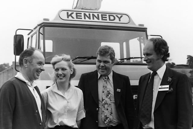 Mr Michael Murray, right, marketing director of Ulster Daf Trucks, at the Daf Trucks Convoy 80 open day at Beechill, Newtownbreda, in September 1980. With him are Mr John Watters, left, an Ulster haulier, Miss Lesley Smith, demonstration driver for Daf Trucks, and Mr Hank Thyssen of sales promotion, Daf Trucks, Holland. Picture: News Letter archives