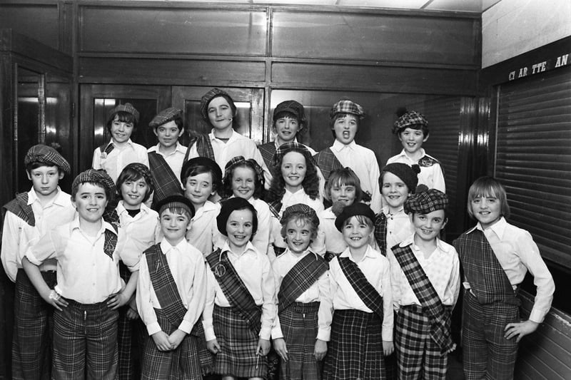 Boys from the MacCafferty School of Music and girls from the McLaughlin School of Irish Dancing who appeared in a Scottish scene in the St Mary's panto, 'Cinderella'.