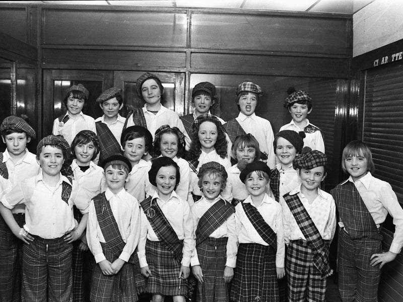 Boys from the MacCafferty School of Music and girls from the McLaughlin School of Irish Dancing who appeared in a Scottish scene in the St Mary's panto, 'Cinderella'.