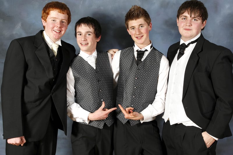 Jonny Moffatt, Niall Adams, Hugh Mairs and Nathan Logue pictured during the Coleraine Inst formal at the Royal Court Hotel. CR4-224PL