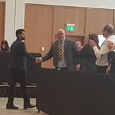 Cllr Ali shakes hands with Sunderland Labour Group leader Councillor Graeme Miller.