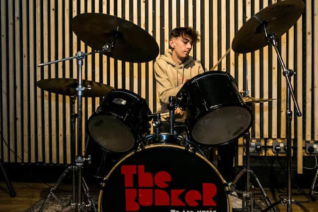 A drum lesson at The Bunker