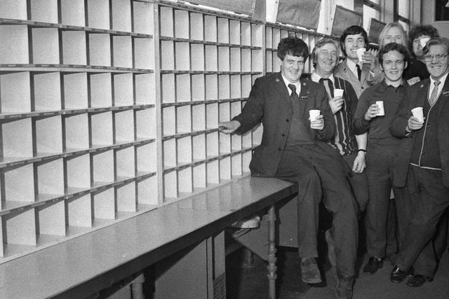 Sunderland Post Office workers enjoy a "cuppa" having cleared the Christmas mail in 1974.