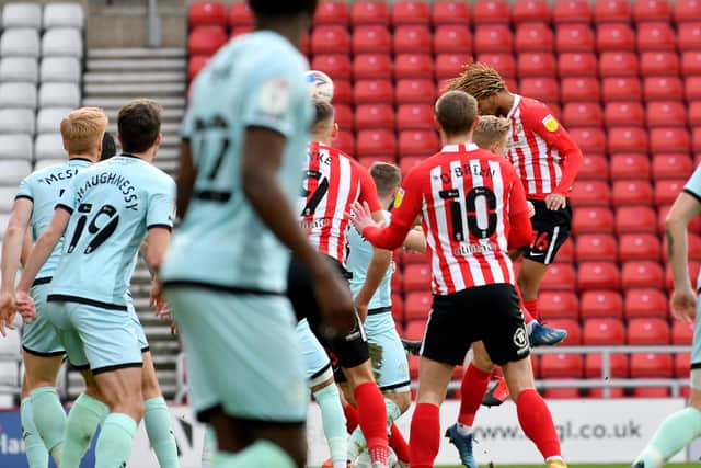 Dion Sanderson heads Sunderland into the lead at the Stadium of Light