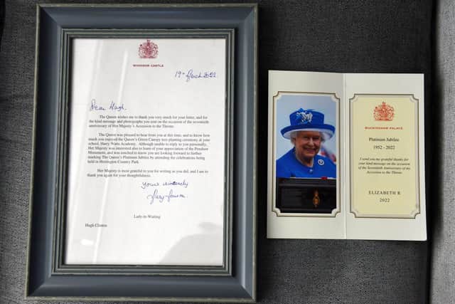 Hugh Clinton's letter and card addressed from the Queen.