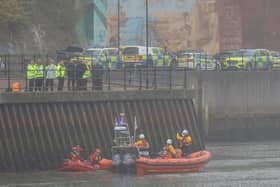 Rescue boats close to the Wearmouth Bridge.