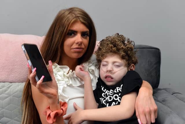 Mother Billie-Jo Hargrave has been left "disgusted" after malicious social media accounts and messages about her disabled son Dainton Austin, five.