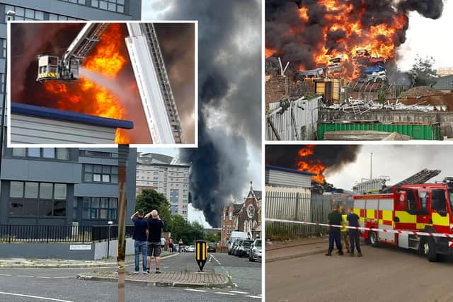 Firefighters have been tackling a scrapyard blaze in Hendon Street, with plumes of smoke visible across the city.