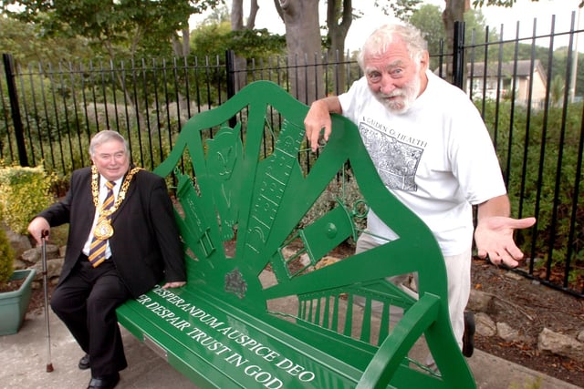Dr David Bellamy with the Mayor of Sunderland Coun Tom Martin on a new seat at the sensory garden in Barley Mow Park, off Ryhope Road, 13 years ago.