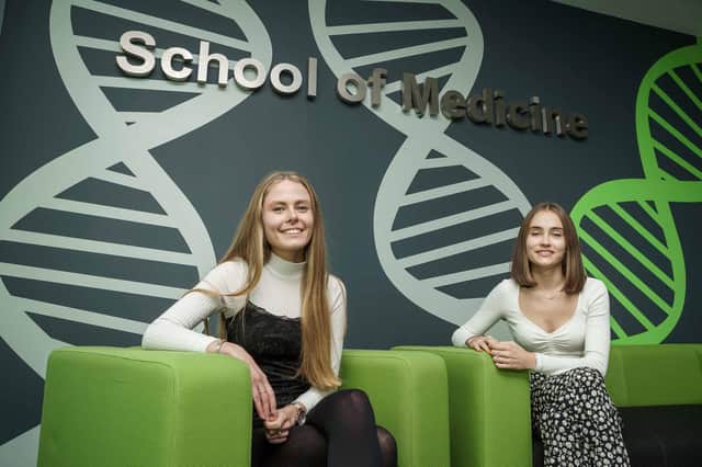 Sisters Laura (left) and Lucy Giles at the University of Sunderland’s School of Medicine. Photo: David Wood