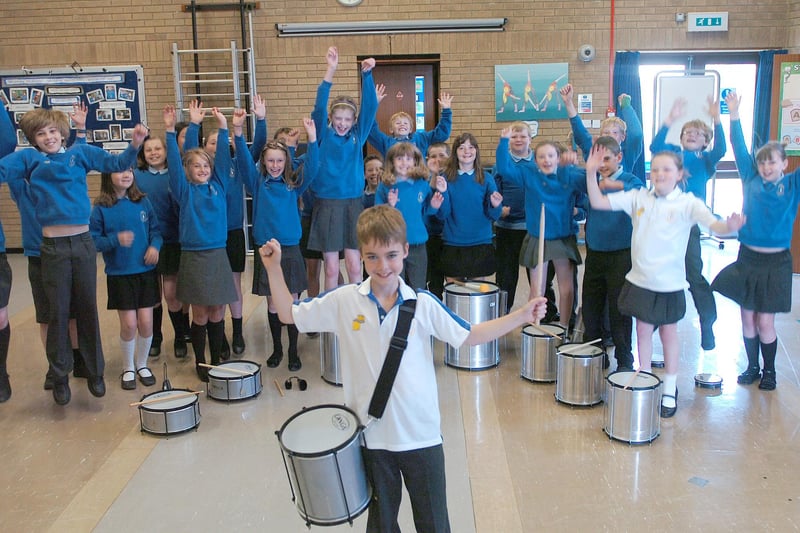 Sam Spindloe is pictured at the front of the Hart Sizzling Samba Band at Hart Primary School in 2010.