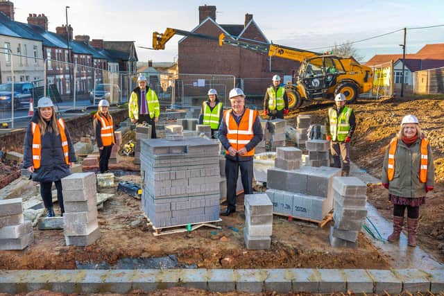 Work begins on new homes in Shiney Row. From left to right, Cllr Rebecca Atkinson, Sunderland City Council's Tracey Dobson, Graham Scanlon and Amanda Gallagher, Cllr Mel Speding, Dean Collings, from Tolent, Ian Avis, from Tolent, and Cllr Anne Lawson.