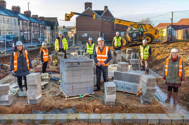 Work begins on new homes in Shiney Row. From left to right, Cllr Rebecca Atkinson, Sunderland City Council's Tracey Dobson, Graham Scanlon and Amanda Gallagher, Cllr Mel Speding, Dean Collings, from Tolent, Ian Avis, from Tolent, and Cllr Anne Lawson.