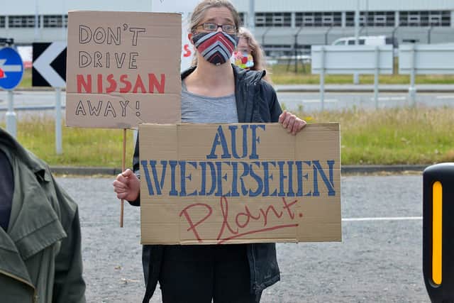 Protester Robina Jacobson at the gates of Nissan Motor Manufacturing Uk Ltd Sunderland. Picture by Frank Reid.