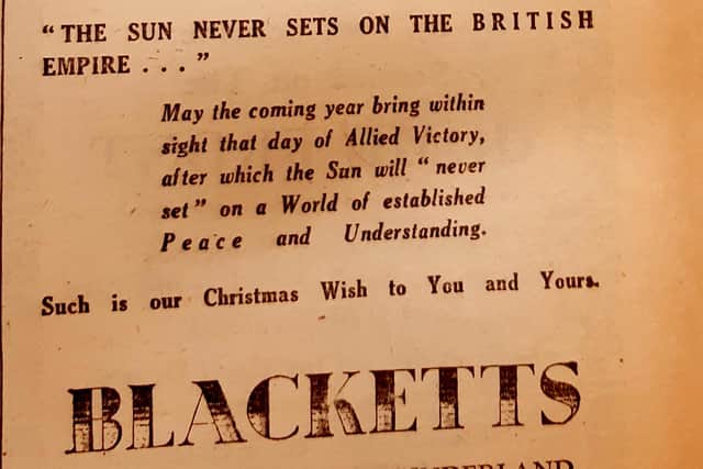 A poignant Christmas message from the Sunderland store Blacketts in 1941.